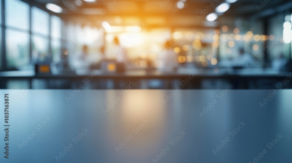 Aufkleber modern laboratory background with an empty table in the foreground, while scientists work on researc