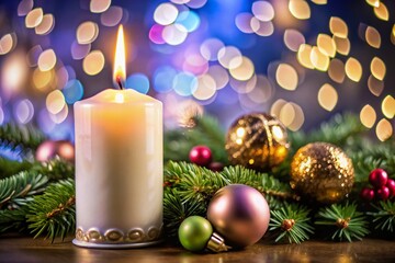Candlelight Service Invitation Design with Festive Bokeh Background for Christmas Eve Celebration