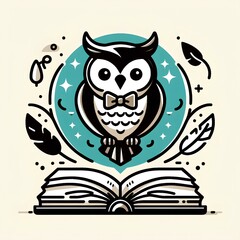 Obraz premium owl figure, emerging from a book, holding a book e-commerce theme