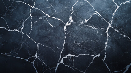 Close-up view of a dark marble surface with striking white veining on a textured background, perfect for backgrounds or design elements.