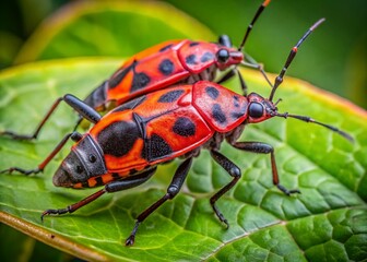 Naklejka premium Captivating Firebug Insects in Their Natural Habitat - Macro Photography of Pyrrhocoris Apterus