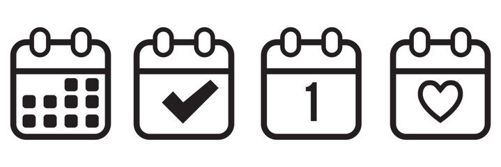 Calendar icon. Calendar planner icon collection. Reminder organizer event signs. Calendar notification icon. Business plan schedule. Stock vector