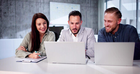 Busy Business People With Laptop. Meet Colleagues