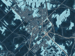 Painterly Style City Map of Joliette Quebec, Canada in a Blue Color Scheme.