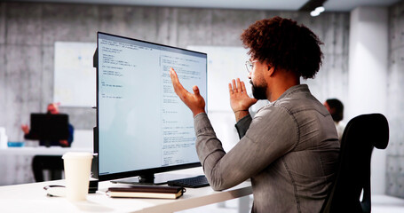 Unhappy Sad Developer Programmer Man In Stress Coding Software