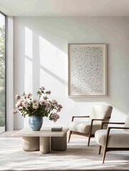 Elegant lounge area with comfortable armchairs, a floral arrangement, and sunlight streaming in, evoking tranquility.