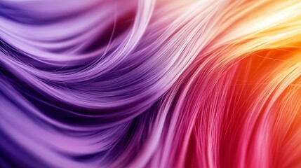 Fototapeta premium Vibrant abstract background with flowing curves in purple, pink, and orange hues, creating a dynamic and energetic visual effect reminiscent of colorful hair.