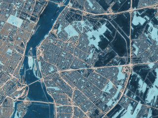 Painterly Style City Map of Lonqueuil Quebec, Canada in a Blue Color Scheme.