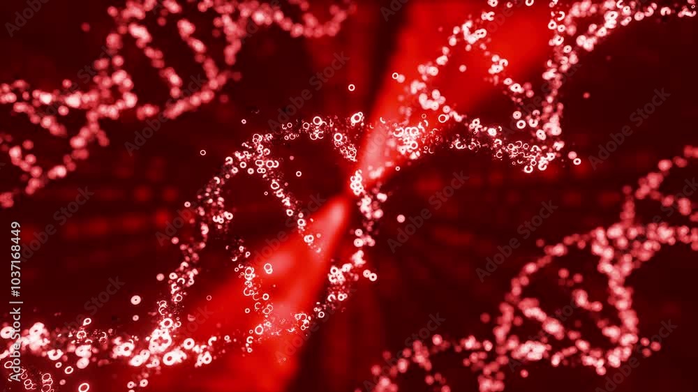 Poster 3d animation of red colored dna helix moving in loop