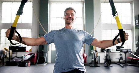 Suspension Training Workout. Sport Exercise In Gym