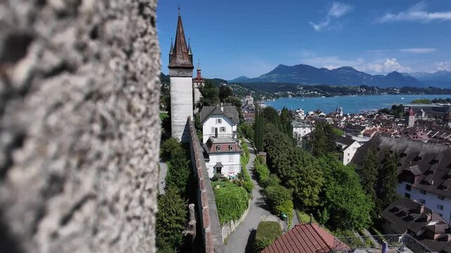 Historic Musegg Wall in Lucerne, Switzerland &ndash; Medieval Fortifications and Scenic View