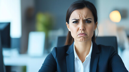 Frustrated businesswoman at her desk in a modern office