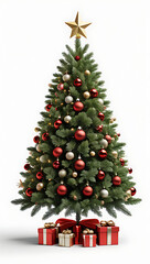 christmas tree decorated isolated white background