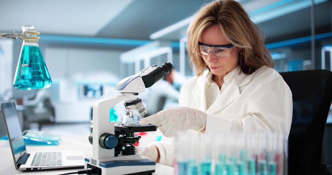 Medical Lab Scientist Woman Doing Research In Laboratory