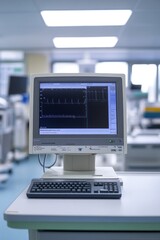 A medical monitor displaying heart activity in a clinical setting.