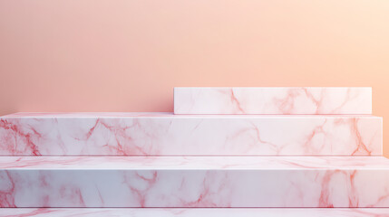 Stylish marble platforms on a soft pink background, perfect for product display or artistic presentations.