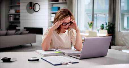 Worried Woman Calculating Bills At Home