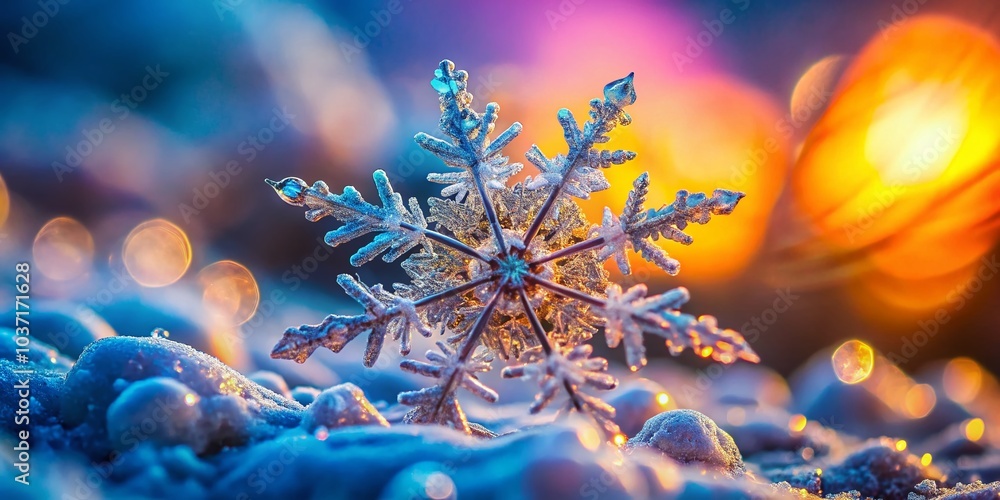 Aufkleber close-up double exposure of a snowflake under a microscope with intricate ice details for scientific