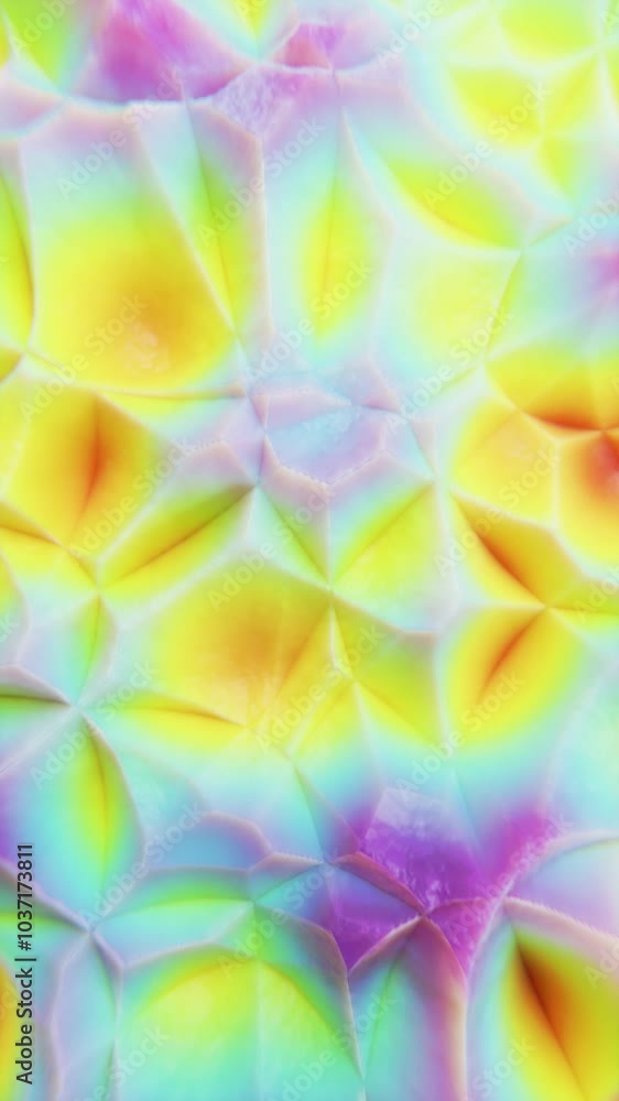Poster abstract pattern with multicolored moving crystal shaped object loop