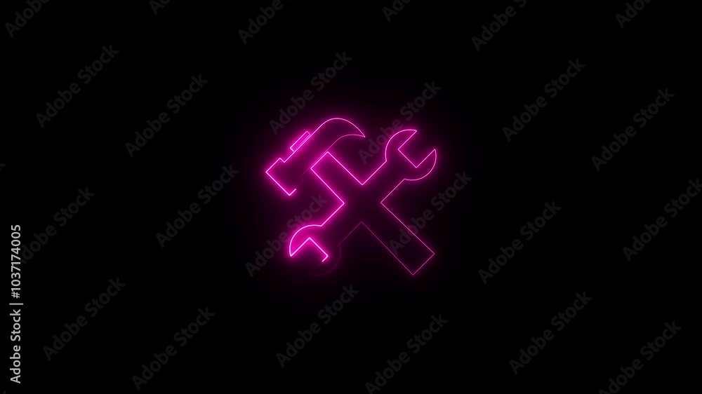 Poster glowing neon light setting tools icon concept animation on isolated hammer icon color glowing animat
