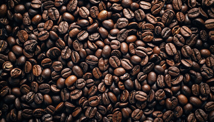 Naklejka premium Close up of coffee beans with a lot of them in the foreground. The beans are brown and have a lot of detail