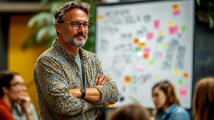 Engaging workshop leader guiding a creative brainstorming session