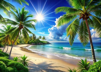 Obraz premium Coastal Animation: Looping Beach Landscape with Palms and Sea for Architectural Photography