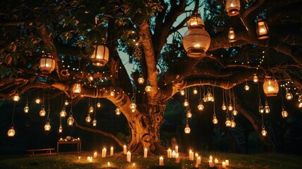 Enchanted Tree with String Lights and Candles