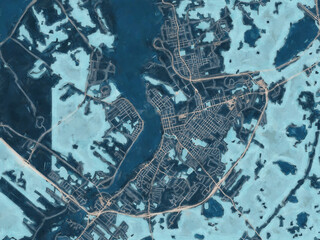 Painterly Style City Map of Sydney Nova Scotia, Canada in a Blue Color Scheme.