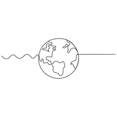 Earth  hour single line art, continuous one line drawing of  Isolated outline vector icon