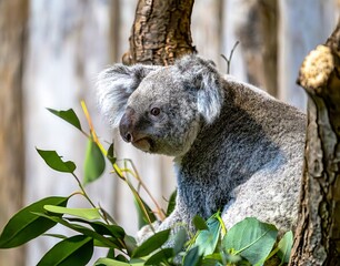 the cute koala in his typical behavior