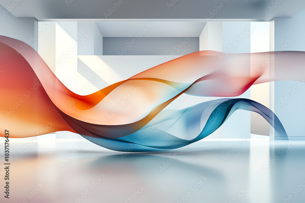 Poster dynamic flow of colorful waves in a minimalist space enhancing visual harmony
