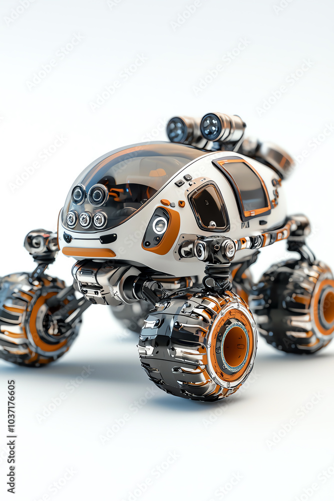 Poster futuristic robot rover designed for exploring unknown terrains and environments