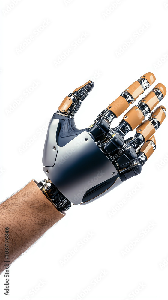 Poster exploring the future of robotics the evolution of prosthetic hands and bionic technology