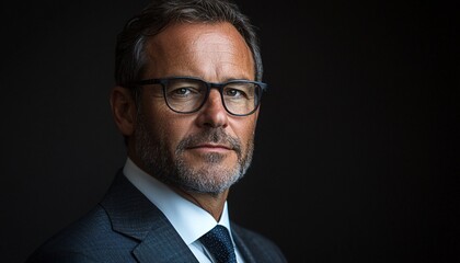 Confident Business Executive in Minimalist Setting with Portfolio - Assurance and Leadership Concept