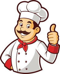 Chef's Thumbs Up: A cheerful cartoon chef gives a thumbs-up, showcasing culinary expertise and delicious food.  Perfect for restaurants, food blogs, and cooking websites.