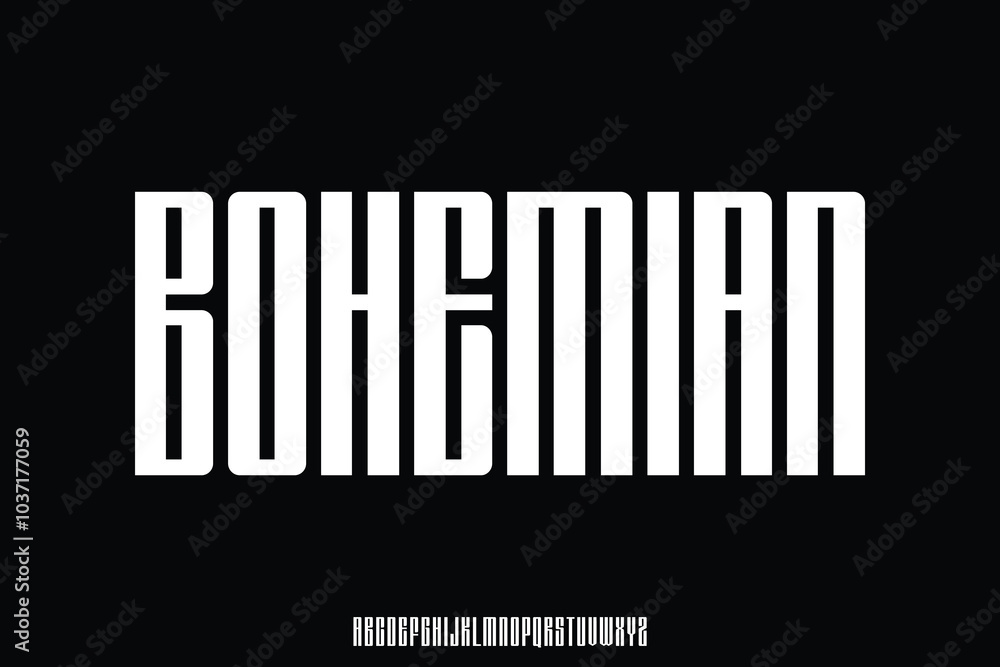 Poster modern unique condensed sans serif alphabet display font vector. creative bohemian typeface