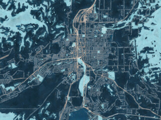 Painterly Style City Map of Vernon British Columbia, Canada in a Blue Color Scheme.