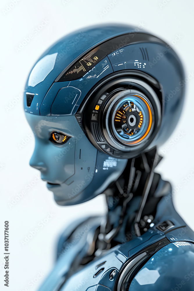 Poster exploring the intersection of humanity and technology a futuristic robot design in detail