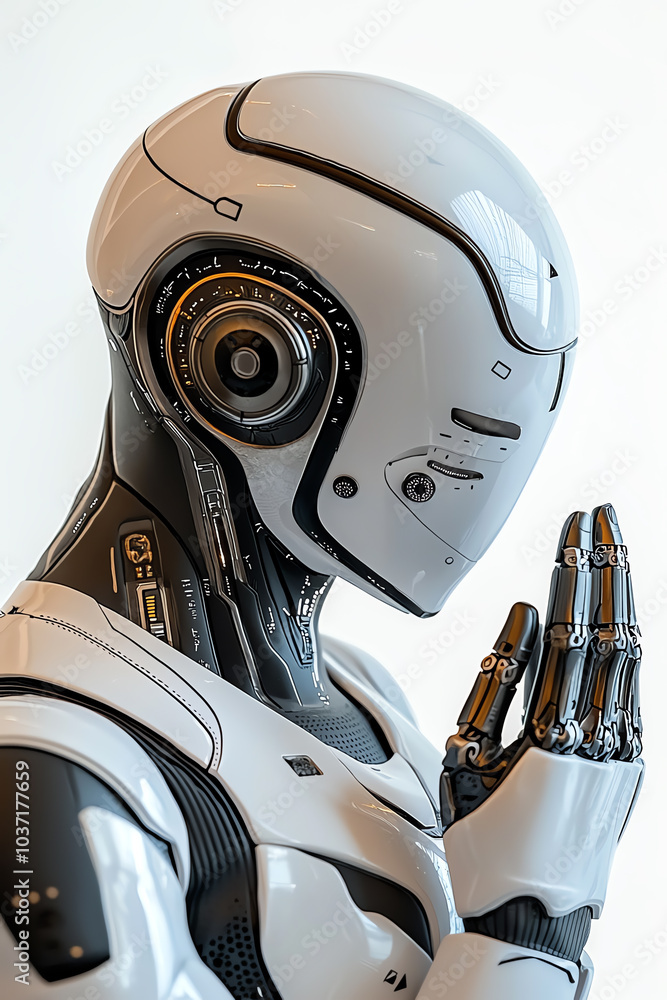 Poster futuristic robot design showcasing advanced technology and human interaction capabilities