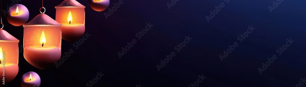 Poster a serene display of glowing candles against a dark background, creating an atmosphere of warmth and 