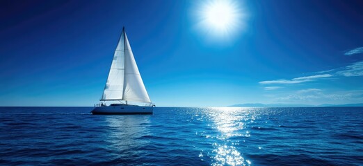 Obraz premium Luxury yacht sailing on a sunny sea. AI generated illustration.