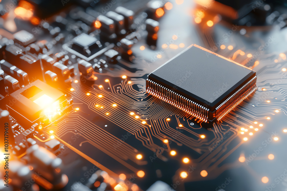 Poster exploring the intricacies of modern technology a close-up on circuit boards and microchips