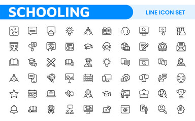 Education line icons collection. Big UI icon set in a flat design. Thin outline icons pack. Thin line icons set of academic subjects and education. Outline symbol collection.