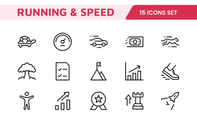 Running & Speed Icon Set. Dynamic icons capturing the essence of motion, sprinting, and velocity for fitness apps, sports branding, and training materials.