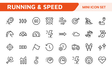 Running & Speed Icon Set. Dynamic icons capturing the essence of motion, sprinting, and velocity for fitness apps, sports branding, and training materials.