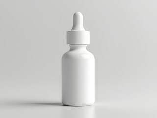 White dropper bottle on white background. 3D mock up of white dropper without label for advertisement