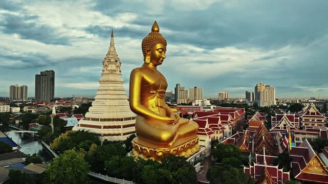 Giant Buddha statue in Wat Paknam Phasi Charoen in Bangkok, Thailand.