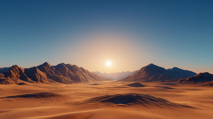 Naklejka premium stunning desert landscape at sunset, showcasing mountains and sand dunes