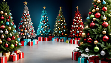 colorful christmas trees decorated ornaments add festive charm homes winter months